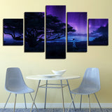Framework Modern Prints Art 5 Pieces Tree And Purple Sky Starry Sky Night Scene Modular Canvas Painting Room Wall Pictures Decor