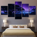 Framework Modern Prints Art 5 Pieces Tree And Purple Sky Starry Sky Night Scene Modular Canvas Painting Room Wall Pictures Decor