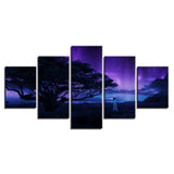 Framework Modern Prints Art 5 Pieces Tree And Purple Sky Starry Sky Night Scene Modular Canvas Painting Room Wall Pictures Decor