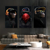 Funny Thinking Monkey with Headphone Canvas Paintings On The Wall Posters And Prints Animal Wall Pictures for Living Room Decor