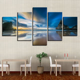 HD Canvas Pictures Modular Poster Printing 5 Pieces Reef Stone Sunrise Seascape Painting Decor Modern Wall Art Living Room Frame