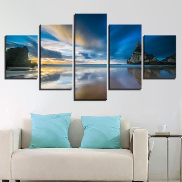 HD Canvas Pictures Modular Poster Printing 5 Pieces Reef Stone Sunrise Seascape Painting Decor Modern Wall Art Living Room Frame