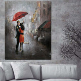 HD Print Wall Art Romance Couple Rain Day Street Landscape Poster Oil Painting on Canvas Modern Wall Picture For Living Room