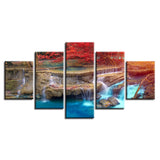 HD Printed Modular Canvas Posters 5 Pieces Red Tree Waterfalls Natural Scenery Painting Decor Living Room Wall Art Frame Picture