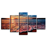 HD Prints Canvas Modular Pictures Wall Art Framework 5 Pieces Sunset Sea Waves Seascape Paintings Beach Posters Home Decor Room