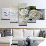 HOT SELL 5 Piece Wall Art Picture On Canvas Printed Painting Modern Modular Picture Lots Of Flowers White rose with frame