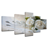 HOT SELL 5 Piece Wall Art Picture On Canvas Printed Painting Modern Modular Picture Lots Of Flowers White rose with frame