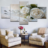 HOT SELL 5 Piece Wall Art Picture On Canvas Printed Painting Modern Modular Picture Lots Of Flowers White rose with frame