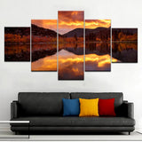 Home Decor For Living Room Art Poster 5 Pieces Reflection Sky Clouds Dusk Twilight Painting Print On Canvas Wall Modular Picture