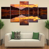 Home Decor For Living Room Art Poster 5 Pieces Reflection Sky Clouds Dusk Twilight Painting Print On Canvas Wall Modular Picture