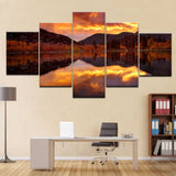 Home Decor For Living Room Art Poster 5 Pieces Reflection Sky Clouds Dusk Twilight Painting Print On Canvas Wall Modular Picture