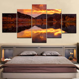 Home Decor For Living Room Art Poster 5 Pieces Reflection Sky Clouds Dusk Twilight Painting Print On Canvas Wall Modular Picture