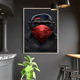 Large Animal Picture Canvas Printed Painting Modern Funny Thinking Monkey with Headphone Wall Art Poster for Living Room Decor