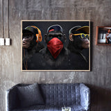 Large Animal Picture Canvas Printed Painting Modern Funny Thinking Monkey with Headphone Wall Art Poster for Living Room Decor