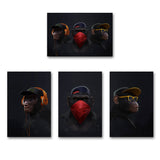 Large Animal Picture Canvas Printed Painting Modern Funny Thinking Monkey with Headphone Wall Art Poster for Living Room Decor