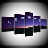 Minimalist 5panel Moon Phase Canvas Painting Black White Art Poster Graphic Wall Picture for Living Room Home Decor Mural Frame
