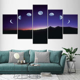 Minimalist 5panel Moon Phase Canvas Painting Black White Art Poster Graphic Wall Picture for Living Room Home Decor Mural Frame