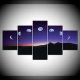 Minimalist 5panel Moon Phase Canvas Painting Black White Art Poster Graphic Wall Picture for Living Room Home Decor Mural Frame