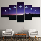 Minimalist 5panel Moon Phase Canvas Painting Black White Art Poster Graphic Wall Picture for Living Room Home Decor Mural Frame