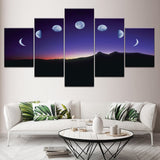 Minimalist 5panel Moon Phase Canvas Painting Black White Art Poster Graphic Wall Picture for Living Room Home Decor Mural Frame