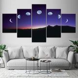 Minimalist 5panel Moon Phase Canvas Painting Black White Art Poster Graphic Wall Picture for Living Room Home Decor Mural Frame