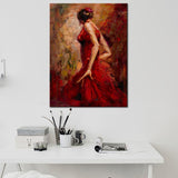 Modern Abstract Portrait Posters and Prints Wall Art Canvas Painting Dancing Girl in Red Dress Decorative Pictures for Room Wall