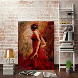 Modern Abstract Portrait Posters and Prints Wall Art Canvas Painting Dancing Girl in Red Dress Decorative Pictures for Room Wall