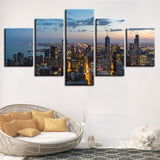 Modern City Scenery Painting HD Printed Decor Living Room Wall Art 5 Pieces High-Rise Building Canvas Pictures Modular Framework