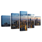 Modern City Scenery Painting HD Printed Decor Living Room Wall Art 5 Pieces High-Rise Building Canvas Pictures Modular Framework
