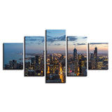Modern City Scenery Painting HD Printed Decor Living Room Wall Art 5 Pieces High-Rise Building Canvas Pictures Modular Framework
