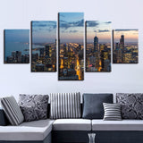 Modern City Scenery Painting HD Printed Decor Living Room Wall Art 5 Pieces High-Rise Building Canvas Pictures Modular Framework