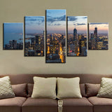Modern City Scenery Painting HD Printed Decor Living Room Wall Art 5 Pieces High-Rise Building Canvas Pictures Modular Framework