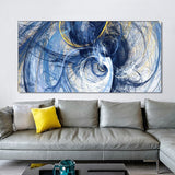 Modern Posters and Prints Wall Art Oil Painting on Canvas Abstract Creative Blue Lines Pictures for Living Room Decor No Frame