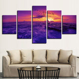 Modular Picture Printing Artworks Canvas Frame 5 Pieces Bird And Purple Sky Sunset Seascape Paintings Poster Wall Art Decor Room