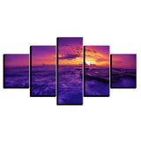 Modular Picture Printing Artworks Canvas Frame 5 Pieces Bird And Purple Sky Sunset Seascape Paintings Poster Wall Art Decor Room