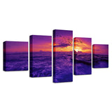 Modular Picture Printing Artworks Canvas Frame 5 Pieces Bird And Purple Sky Sunset Seascape Paintings Poster Wall Art Decor Room