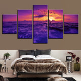 Modular Picture Printing Artworks Canvas Frame 5 Pieces Bird And Purple Sky Sunset Seascape Paintings Poster Wall Art Decor Room