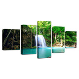 Picture Art Modern HD Printed Decor 5 Pieces Waterfall Green Forest Nutural Scenery Canvas Painting Modular For Living Room Wall