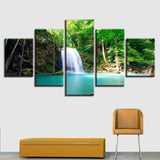 Picture Art Modern HD Printed Decor 5 Pieces Waterfall Green Forest Nutural Scenery Canvas Painting Modular For Living Room Wall