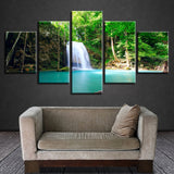 Picture Art Modern HD Printed Decor 5 Pieces Waterfall Green Forest Nutural Scenery Canvas Painting Modular For Living Room Wall