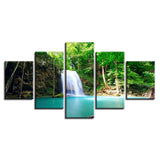 Picture Art Modern HD Printed Decor 5 Pieces Waterfall Green Forest Nutural Scenery Canvas Painting Modular For Living Room Wall