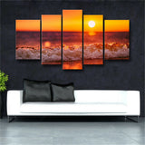5 Pieces Red sunset seascape Living Room Home Decor Paintings Posters