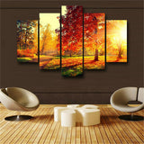5 Pieces/Pcs Sunset Landscape Art Autumn Scenery Live Wall Decoration Modular