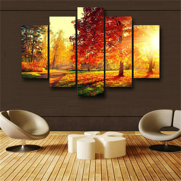 5 Pieces/Pcs Sunset Landscape Art Autumn Scenery Live Wall Decoration Modular