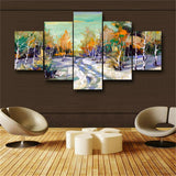 Laeacco Snow Forest View Landscape Painting Wallpaper Canvas Living Room Decor