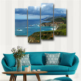 4 Panel Wall Art Painting Big Sur California Blue Sea Cloudy Printed On Canvas