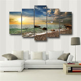 5 Pieces Sunset Landscape Animal Seagull Beach Living Room Print Posters