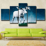 5Pcs White Moose Animal Canvas Print Painting Framed Home Wall Decor Art Poster