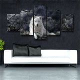 5 Panel Black And White Wolf Canvas Living Room Pictures Home Decor Poster