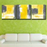 Yellow and gray Abstract 3 Piece Canvas Print Wall Art Unframed